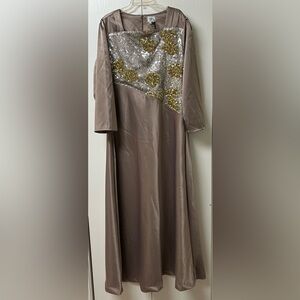 Elegant Gold and Silver Embellished Maxi Dress NWT